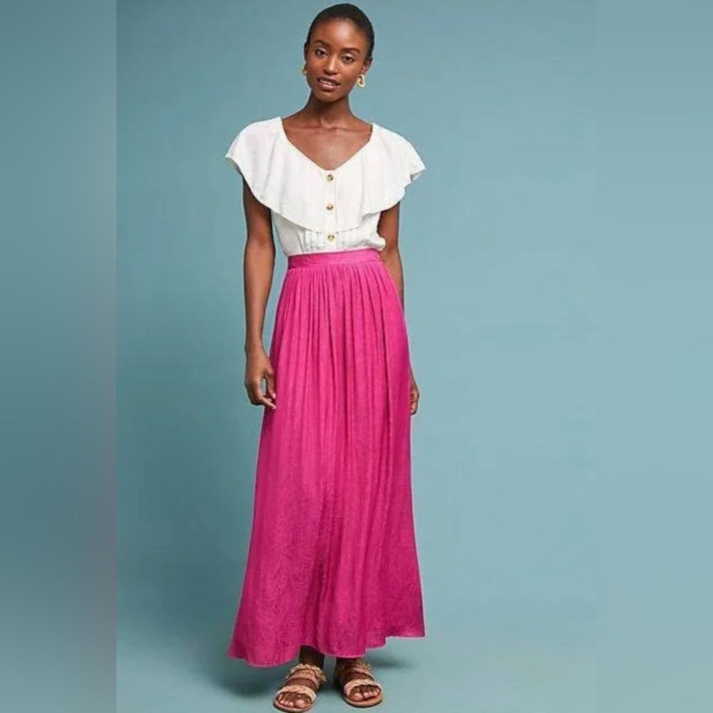 Akemi + Kin Anthropologie Paros Maxi Skirt in Magenta Pink 12p